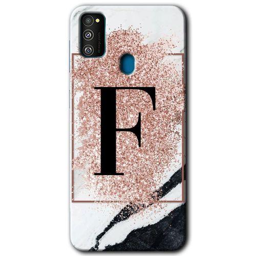 Potkal Hediye Fabrikası Samsung Galaxy M21 Kılıf HD Desen Baskılı Arka Kapak - Pembe Mermer Desenli F Harfi