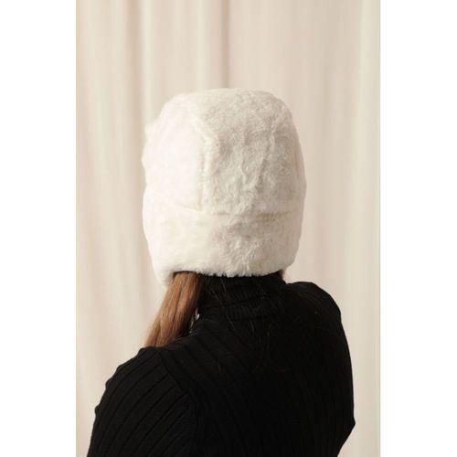 Peluş Kulaklıklı Klipsli Kadın Beyaz Pilot Şapka Bere