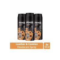 3 Adet Axe Erkek Sprey Deodorant Leather & Cookies 48 Saat Etkileyeci Koku 150 ml