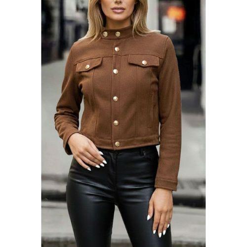 Kadın Uzun Kollu Yakadan Ve önden Düğmeli Süet Kısa Ceket