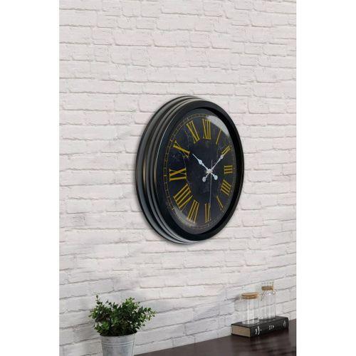 40 Cm Siyah Metal Mermer Desen Roma Rakamlı Duvar Saati