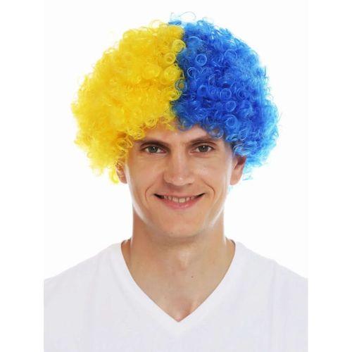 Sarı Lacivert Kıvırcık Afro Bonus Taraftar Peruğu