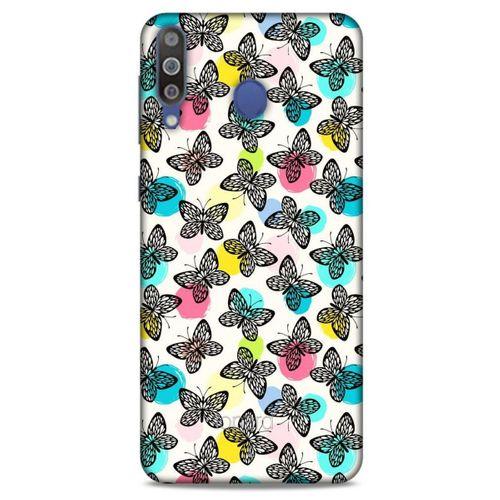 Samsung Galaxy M30 Kılıf Kelebek Etkisi (36) Glitter Kılıf Sarı Pembe