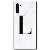 Samsung Galaxy Note 10 HD Baskılı Kılıf + 9D Tam Ekran Koruyucu - Beyaz Mermer Desenli L Harf