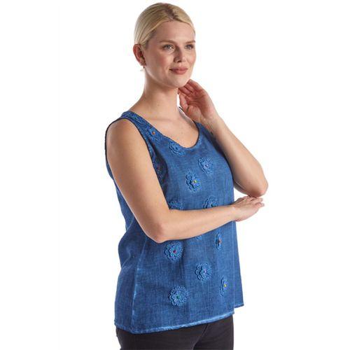 Kolsuz  Papatya Yazlık İndigo Poplin Bluz
