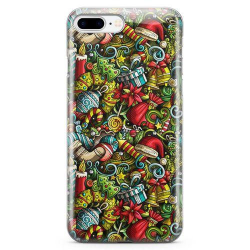 Apple iPhone 8 Plus Kılıf Yılbaşı Süsleri Doodle Arka Kapak Koruma Desenli Full Koruyucu