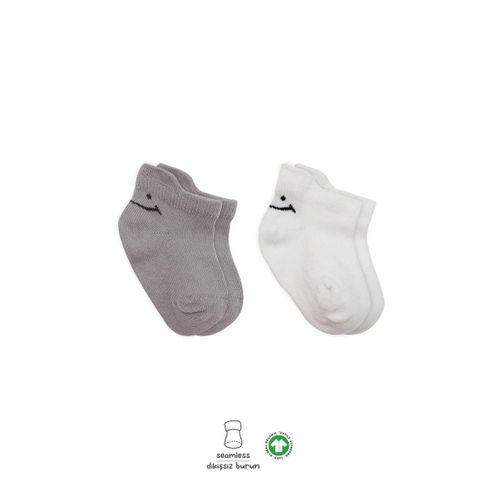 Bistyle 2'Li Sneakers Smile Penye Çorap BS20106 Gri Ekru