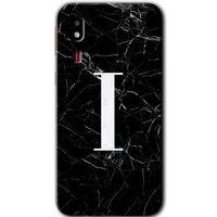 Galaxy A2 Core Kılıf HD Desen Baskılı Arka Kapak - Siyah Mermer Desenli I Harfi