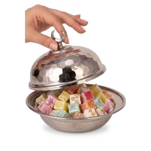 Turna Bakır Saka Yuvarlak Lokumluk 9 Cm El Dövme Nikel Turna5852-2
