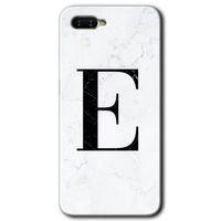 Oppo Rx 17 Neo HD Baskılı Kılıf + 9D Tam Ekran Koruyucu - Beyaz Mermer Desenli E Harfi