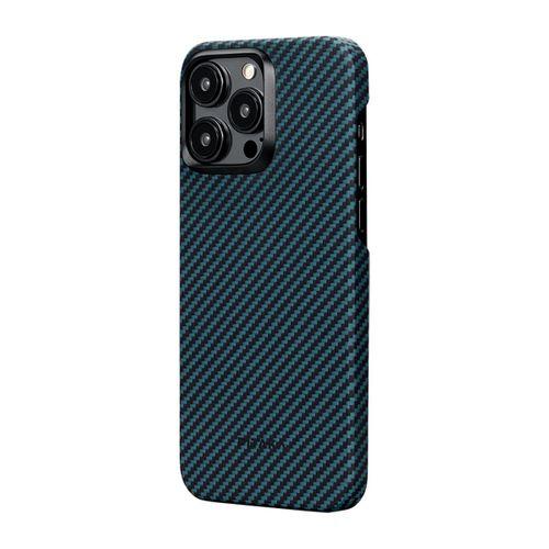 Apple iPhone 15 Pro Kılıf M-safe Şarj Özellikli 1500D Aramid Fiber Pitaka Ultra-Slim Classic Serisi Black-Blue Twill Kapak