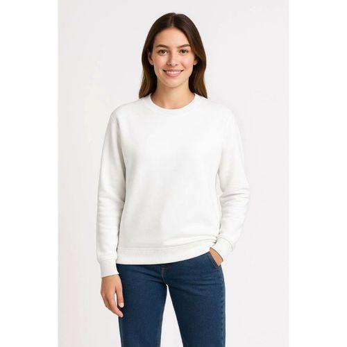 Üç İplik Düz Bisiklet Yaka SweatShirt - Beyaz