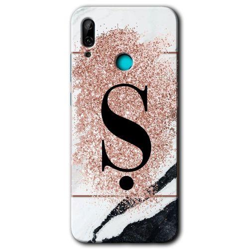 Huawei P smart 2019 Kılıf Baskılı Kapak - Pembe Mermer Desenli Ş Harfi +Tam Ekran Koruyucu