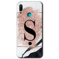 Huawei P smart 2019 Kılıf Baskılı Kapak - Pembe Mermer Desenli Ş Harfi +Tam Ekran Koruyucu