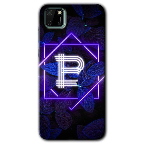 Huawei Y5P HD Baskılı Kılıf + 9D Tam Ekran Koruyucu - Dark Neon Yaprak B Harfi