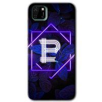 Huawei Y5P HD Baskılı Kılıf + 9D Tam Ekran Koruyucu - Dark Neon Yaprak B Harfi