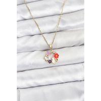 316L Çelik Zincir Gold Renk Çiçekli Kedili Model Kadın Kolye