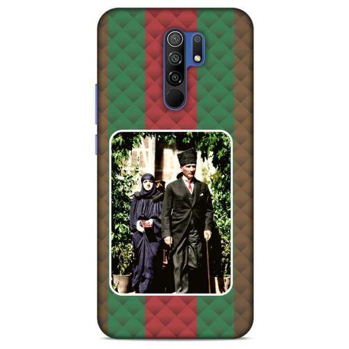 Xiaomi Redmi 9 Kılıf Atatürk (22) Tam Koruma Kılıfı Yeşil Kırmızı