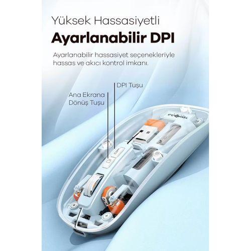 Bluetooth Usb Çift Modlu Sessiz Mouse, Type-c Şarjlı, Dpı Ayarlı, Kablosuz 10m Çekim Mesafeli, Taşınabilir Şarjlı Mouse Siyah