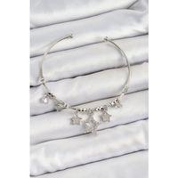 Pirinç Zirkon Taşlı Yıldız Model Gümüş Renk Charm Bileklik