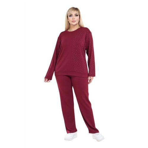 Melsay Butik Bordo Yarım Garni Taşlı Kadın Eşofman Takımı