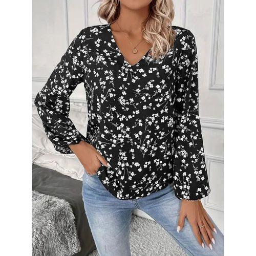 Kadın Uzun Kollu V Yakalı çiçek Desenli Modal Bluz