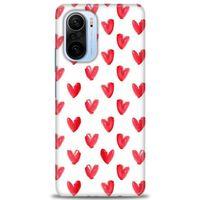Xiaomi Redmi K40 Pro Kılıf HD Baskılı Kılıf - Kırmızı Minik Kalpler + Tam Ekran Koruyucu