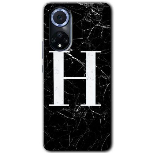 Huawei Nova 9 Kılıf HD Desen Baskılı Arka Kapak - Siyah Mermer Desenli H Harfi