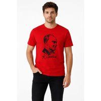 Erkek Atatürk Baskılı Tişört Kısa Kollu Bisiklet Yaka T-Shirt - Kırmızı