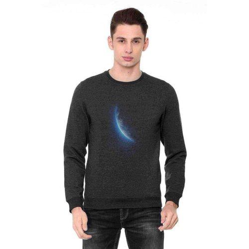 Dünya Mavi Baskılı Füme Antrasit Erkek Sweatshirt