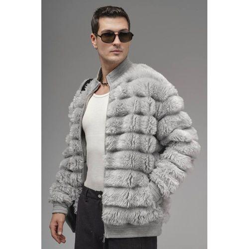 Oversize Fermuar Kapamalı Dik Yaka Astarsız Peluş Ceket