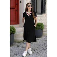 Kadın Kısa Kollu V Yaka Ribana Detay Midiboy Viskon Elbise