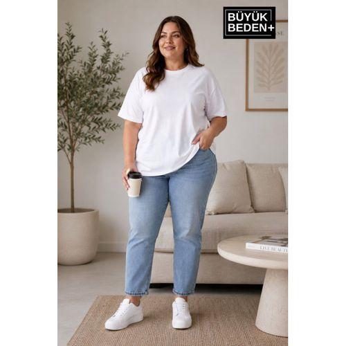 Süperlife Büyük Beden Kadın Bisiklet Yaka Yırtmaç Detaylı 3XL-6XL Tunik Tişört SPR26BTSK501