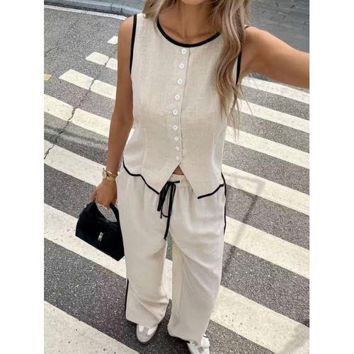 Kadın Kolsuz önü Düğmeli Yelek Ve Pantolon Ikili Takım