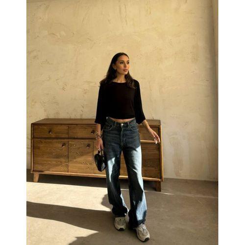 Kadın Kayık Yaka Yarasa Kol Dökümlü Kısa Bluz