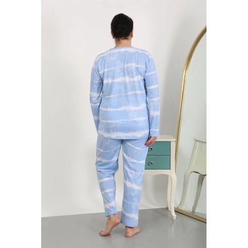 Kadın Büyük Beden Uzun Kol Penye Pijama Takımı Mavi