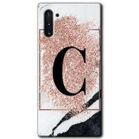 Galaxy Note 10 Kılıf HD Desen Baskılı Arka Kapak - Pembe Mermer Desenli C Harfi