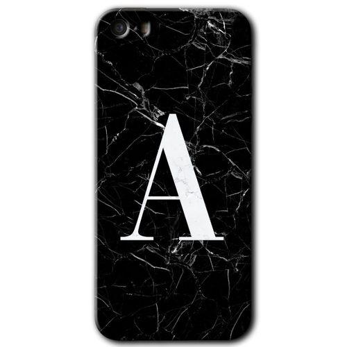 iPhone 5s HD Baskılı Kılıf + 9D Tam Ekran Koruyucu - Siyah Mermer Desenli A Harfi