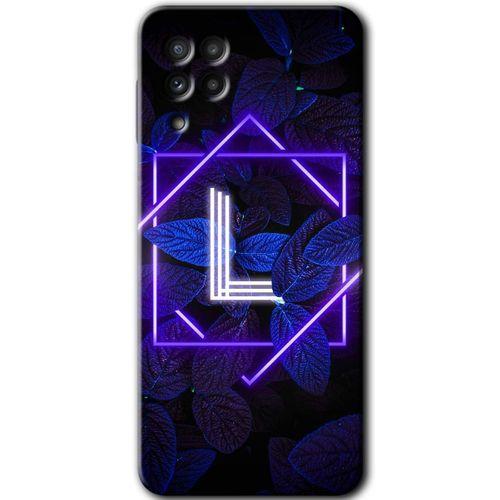 Samsung Galaxy A22 HD Baskılı Kılıf + 9D Tam Ekran Koruyucu - Dark Neon Yaprak L Harfi