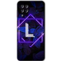 Samsung Galaxy A22 HD Baskılı Kılıf + 9D Tam Ekran Koruyucu - Dark Neon Yaprak L Harfi