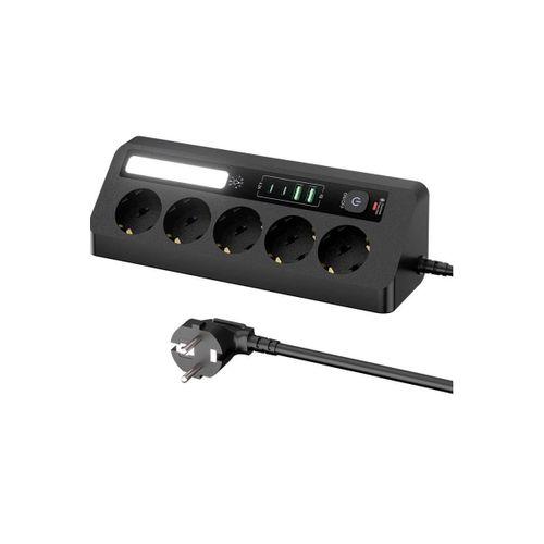 5’li Akım Korumalı Priz 2500w | 2 Usb + 2 Type-c Hızlı Şarj | Led Gece Lambalı | Dokunmatik Siyah