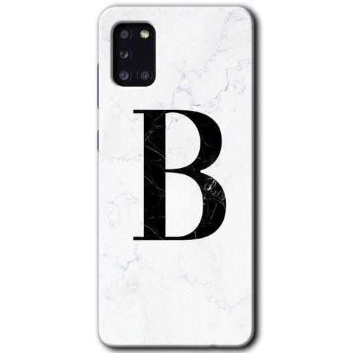 Samsung Galaxy A31 HD Baskılı Kılıf + 9D Tam Ekran Koruyucu - Beyaz Mermer Desenli B Harfi