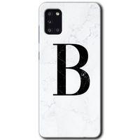Samsung Galaxy A31 HD Baskılı Kılıf + 9D Tam Ekran Koruyucu - Beyaz Mermer Desenli B Harfi