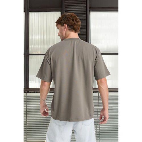 İki İplik Kumaş Pamuklu Bisiklet Yaka Basic Oversize Erkek T-Shirt - Kapari