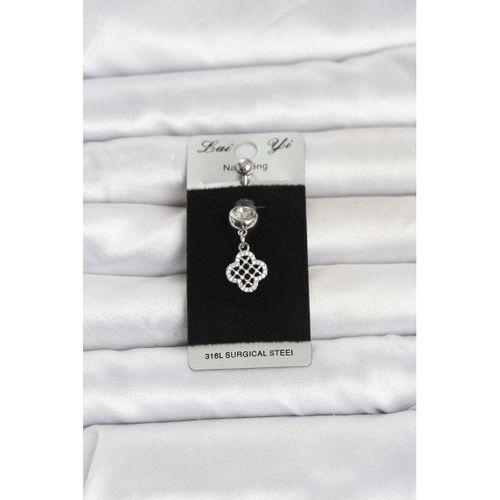 316L Cerrahi Çelik Zirkon Taşlı Sallantılı Yonca Model Göbek Piercing