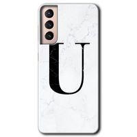 Potkal Hediye Fabrikası Samsung Galaxy S21 HD Baskılı Kılıf + 9D Tam Ekran Koruyucu - Beyaz Mermer Desenli U Harfi