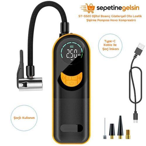 Sepetinegelsin ST-5520 Dijital Basınç Göstergeli Oto Lastik Şişirme Pompası Hava Kompresörü