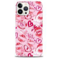 iPhone 13 Pro Max Kılıf HD Baskılı Kılıf - Pembe Love + Tam Ekran Koruyucu