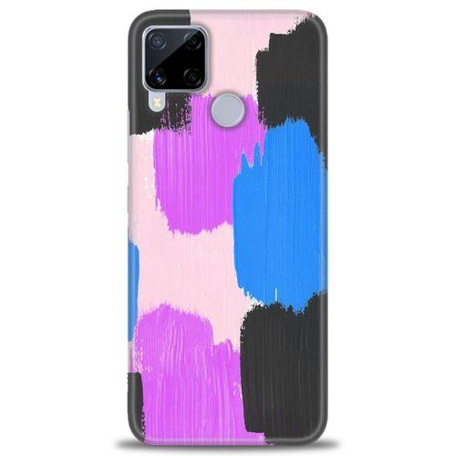 Realme C15 Kılıf HD Baskılı Kılıf - Mor Siyah + Tam Ekran Koruyucu