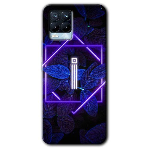 Realme 8 Pro Kılıf HD Desen Baskılı Arka Kapak + Temperli Cam - Dark Neon Yaprak İ Harfi